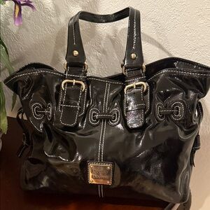 Dooney & Bourke black patent leather satchel Y2K